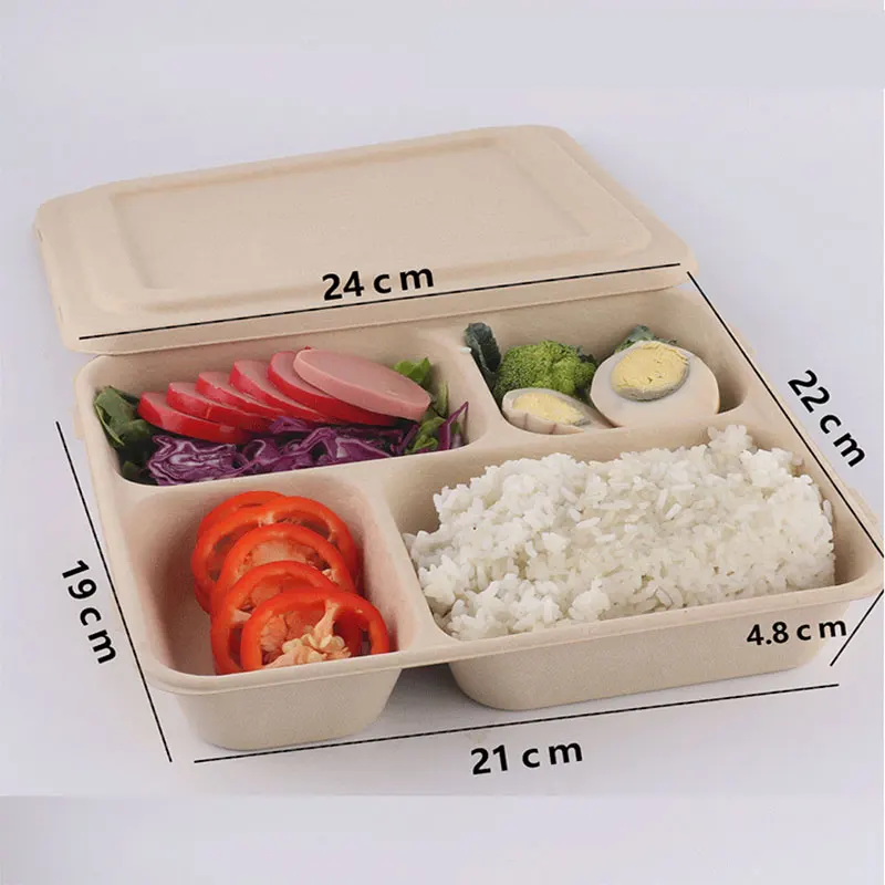 

1340ml 4 Compartment Amazon Lunch Box Biodegradable Takeaway Paper Food Container Bento Box Food Storage Box, Brown