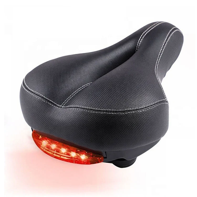 

Comfortable Cycling Men Women Bicycle Seat Saddle With Taillight Dual Spring Suspension Leather Wide Bike Cushion, Black and red,as your request