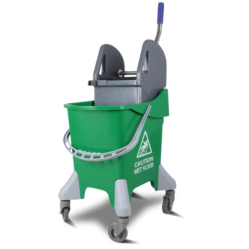 

Wholesale Hotel deluxe wringer trolley green cleaning water mop trolley 31L spinning mop wringer trolley bucket mop