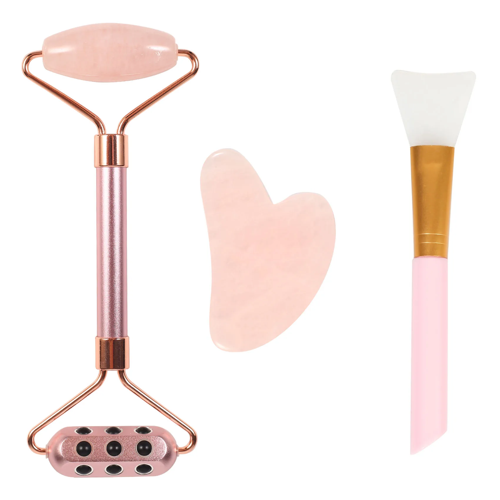 

2021 Factory Price high quality Beauty Facial Massage Tool Noiseless gua sha rose quartz 3 pcs sets jade roller