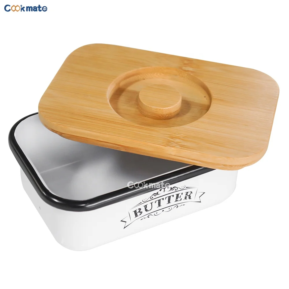 

Fridge with Wooden Freshness Seal Enhance Kitchen Decor Farmhouse Butter Keeper & Holder Container Dish with Lid