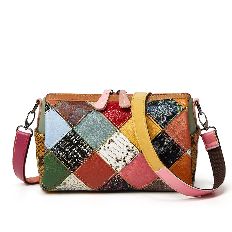 

Genuine leather contrast color bucket bag women hand bags, As photo