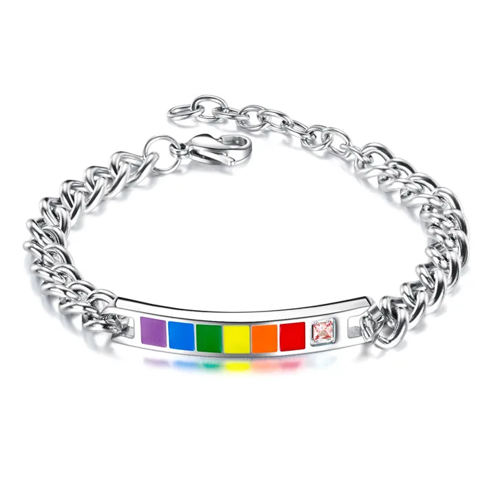 

Fashion Rainbow Curved Card Acero Inoxidable Joyeria Women Men Chain Bracelet Charm Stainless Steel Bracelet Link