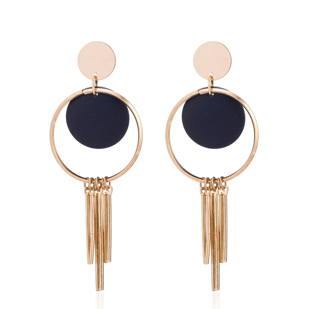 

JUHU New personality fashion creative geometric circular round earring retro sequins wood earrings ladies jewelry wholesale, Colorful