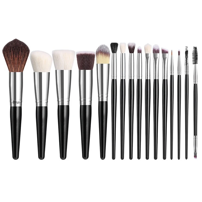 

Wholesale 16 Pieces Goat Hair Makeup Brushes Professional Beauty Tools Black Makeup Brush Set, As picture