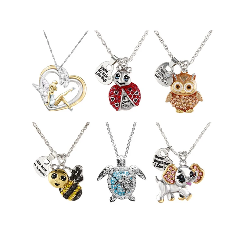 

Cute owl necklace ladybug elephant rhinestone pendant stacking necklace jewelry, Multi