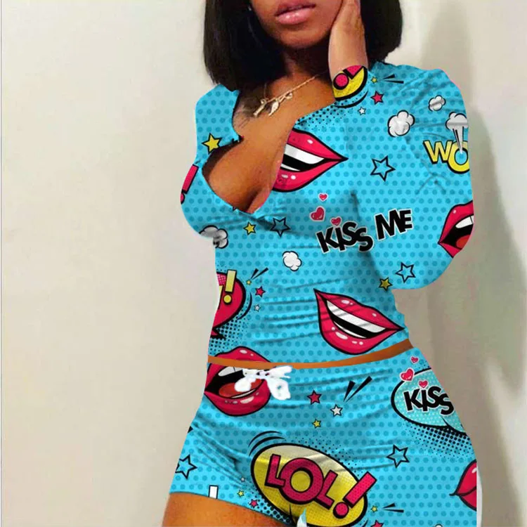 

HGL1515 large size women fashion casual long sleeved shorts blue home wear 2 piece set for ladies two piece suit