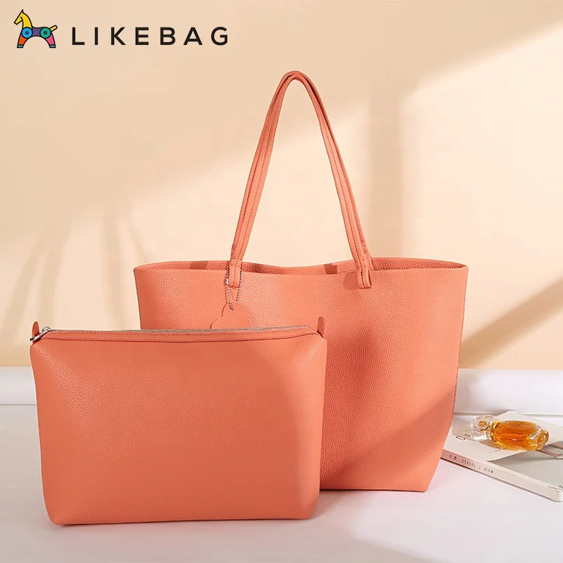

LIKEBAG Fashion ins handbags hight quality Solid Color Large Capacity Soft Leather Big Tote Bag for Women