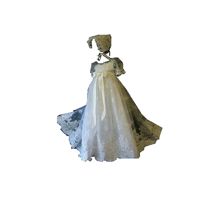 

New baby one-year-old 100-day tie bow short-sleeved diamond-encrusted full lace christening dress