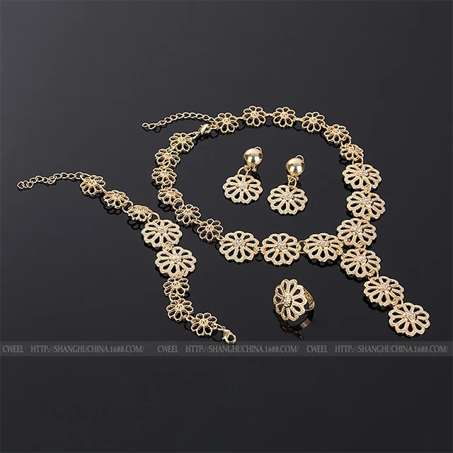 

Wholesale Long Ladies Multi - Layer Flower - Shaped Bridal Party Accessories Overlay Jewelry Four Sets