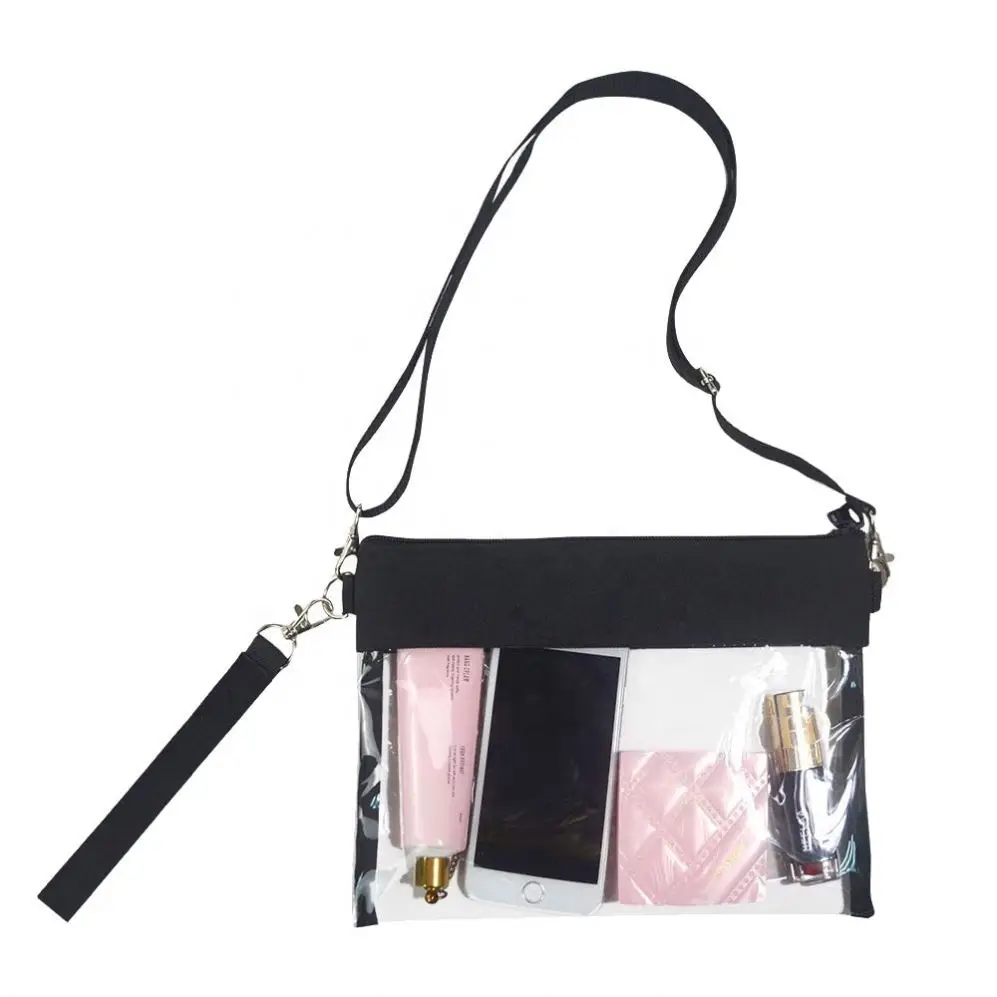 

Wholesale Waterproof Clear Transparent PVC Plastic Purse Stadium Approved Shoulder Wrist Strap Tote Bag Clear Cross Body Bags