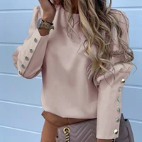 

Solid Button Decor Long Sleeve For Ladies Womens Tops Blouses 2018