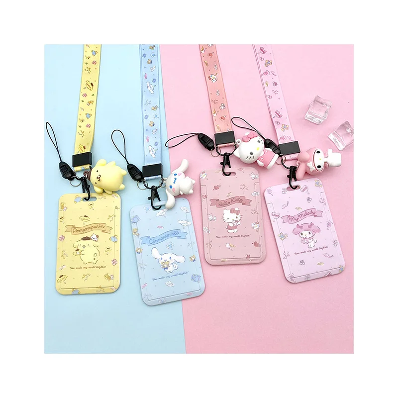 

Hot Selling Cute Sanrio Figure Cinnamoroll Kuromi My Melody KAWAII ID Card Holder Anime Keychain Pendant Card Holders For Girl