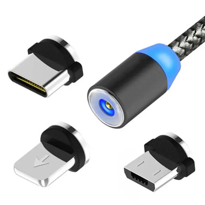 

magnetic charging cable 540 360 & 180 Rotation 3 in 1 magnetic usb charging cable Compatible with Micro USB, Type-C, iOS