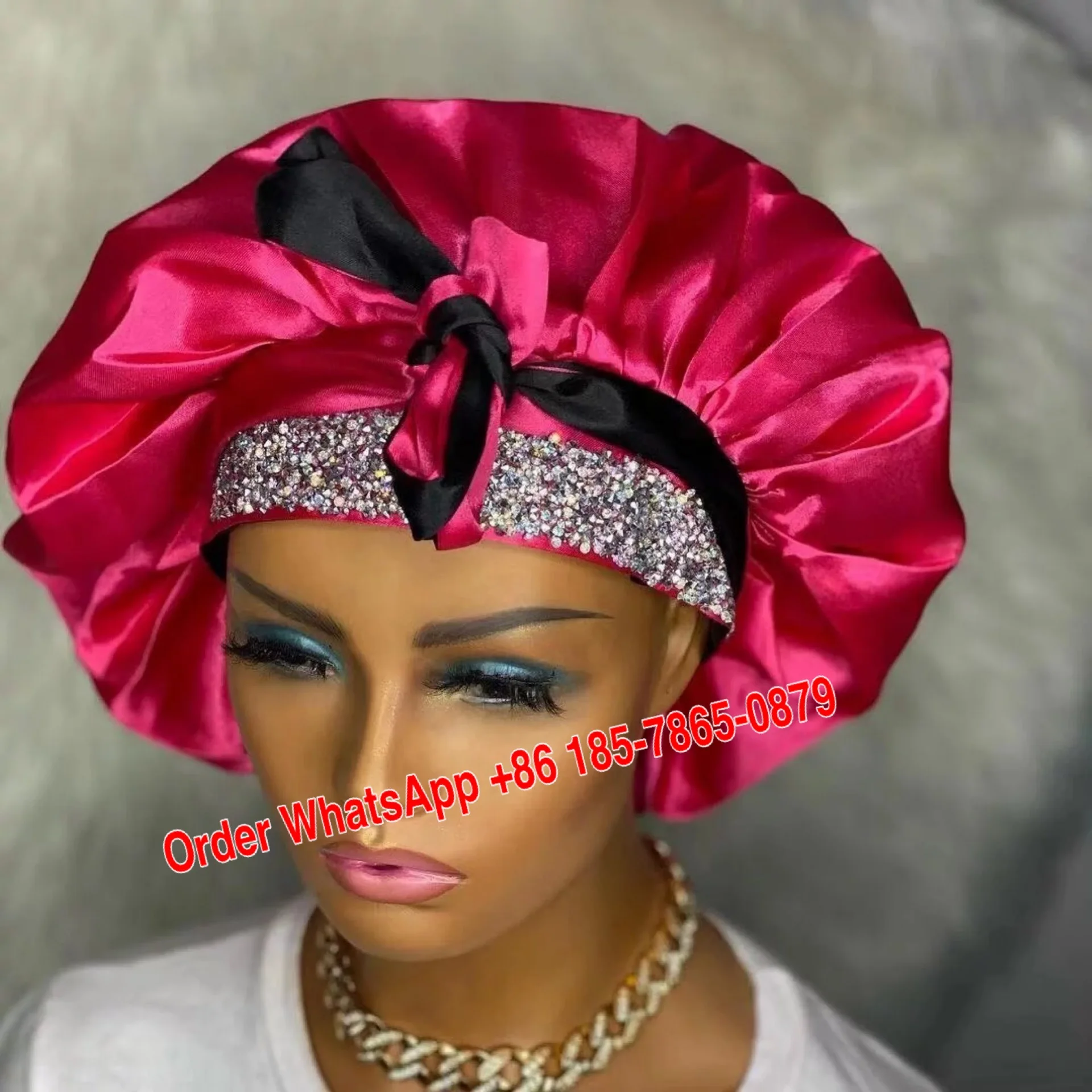 

New Style Double Layers Women Sleeping long band tie bonnet Hat Satin Bonnet Large Size Silk Hair Bonnet