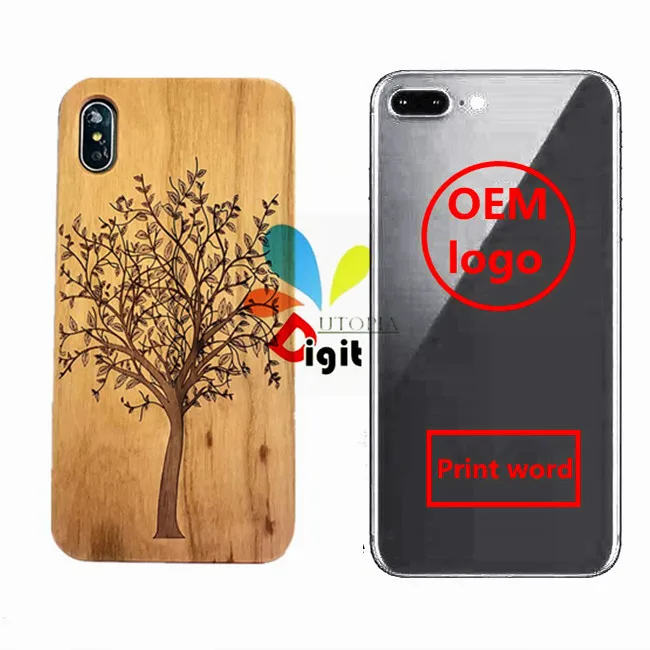 Custom Real Wood Cell Phone Case for iPhone/Samsung Laser Engraving Wooden Unique Shock Bamboo Phone Cover Shell for Huawei