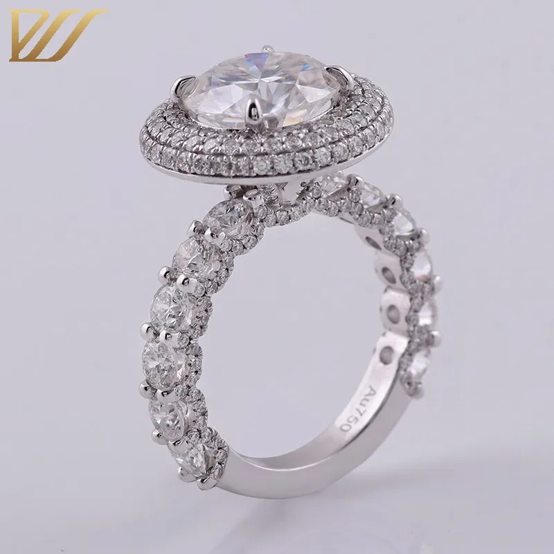 

3 grand lab diamond halos 18k fine gold jewelry luxury engagement ring, Can be customized to white and yellow gold