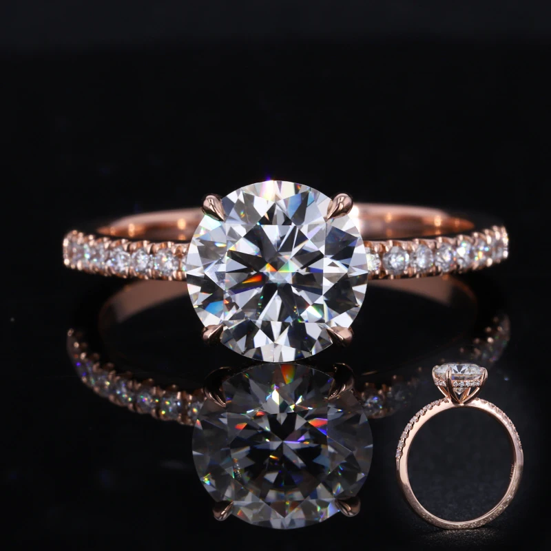 

Starsgem 10k solid rose gold round H&A cut 3.5ct moissanite fine jewelry ring for wedding