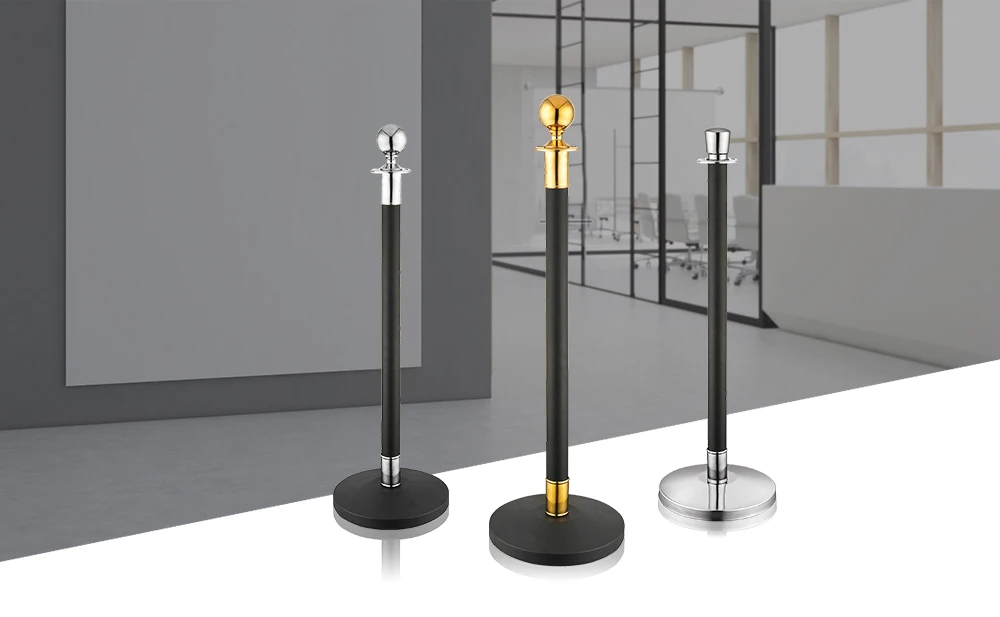 black car show structural steel stanchions red rope barrier queue line ...