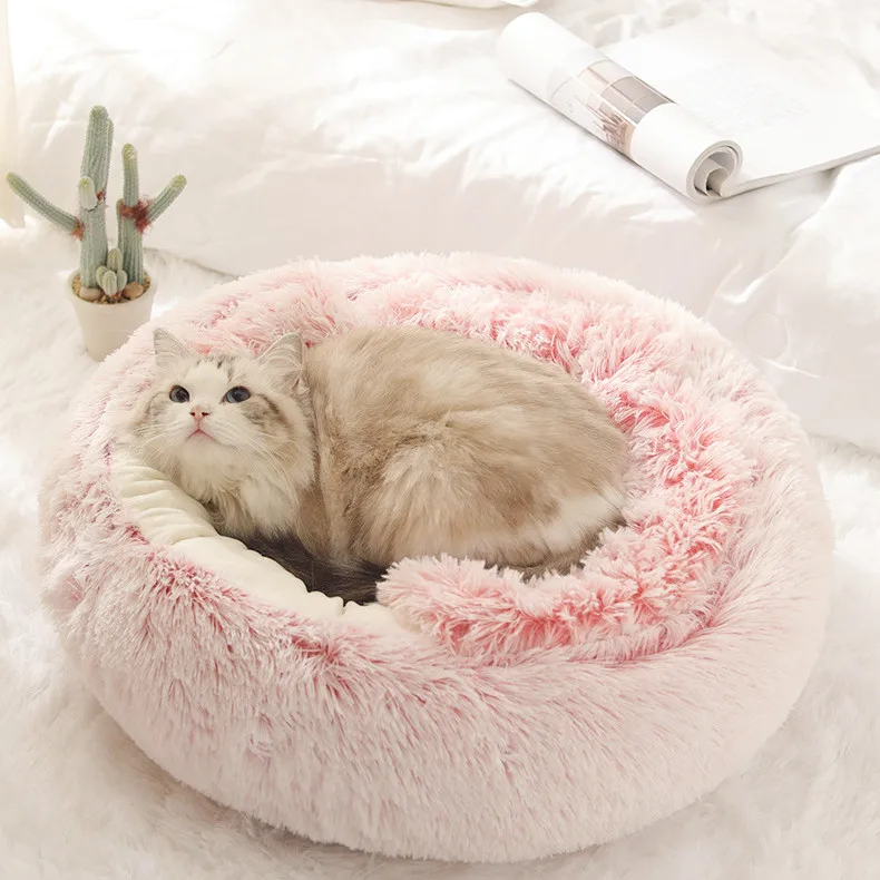 

Soft Pet Round Dog Mat Long Plush Fluffy Small And Cats Size Calming Cat Bed, Customized color