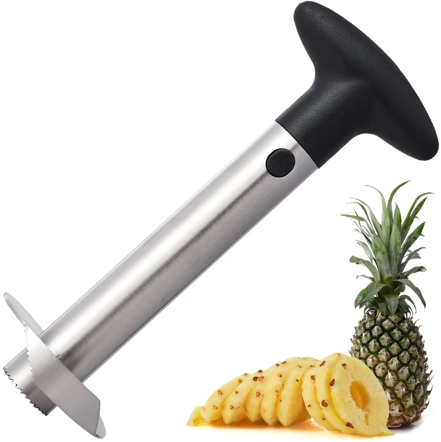 

Food Grade Sharp Blade Stainless Steel Manual Pineapple Corer and Slicer Cutter for Diced Fruit Rings, Black