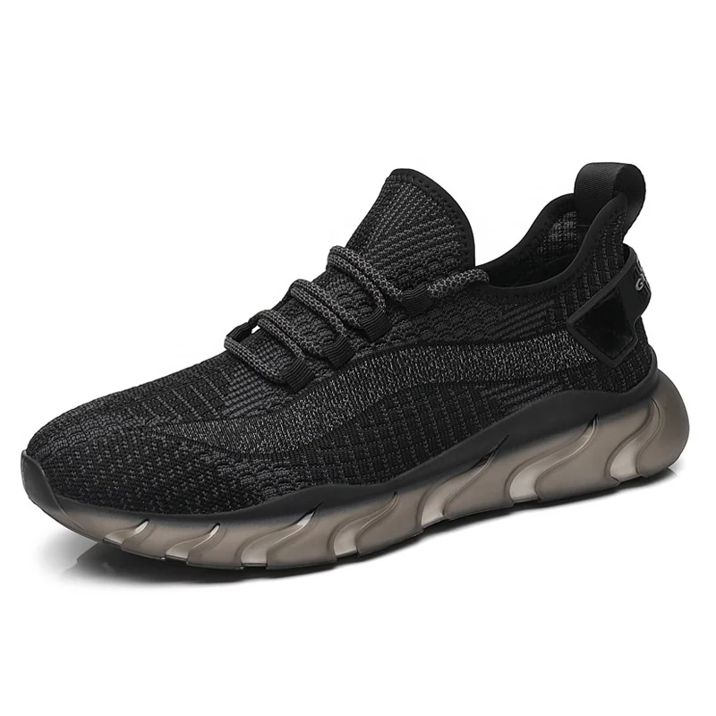 

2021 mesh upper shoes spring breathable sneaker men's casual soft soles comfortable flying weave men's running shoes, Black