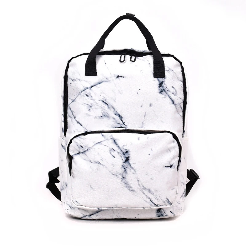 

Marble Print Girls Bag Tote Hand bag With Zippers Mochilas Marbling Men Women Canvas White College Backpack, White/black