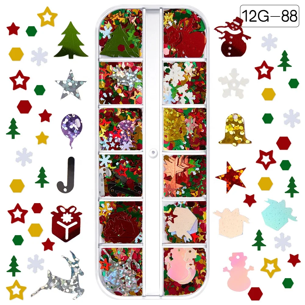 

Paso Sico Multi Nail Design Mixed Set DIY Christmas Nail Art Sequins Glitter Snow Colorful Design Tree Nail Charms for Designer