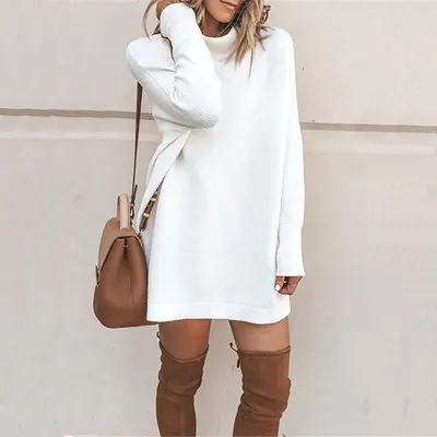 

New Dress Women's Clothing Loose Fashion Solid Color Turtleneck Sweater Knit Dress, Picture color