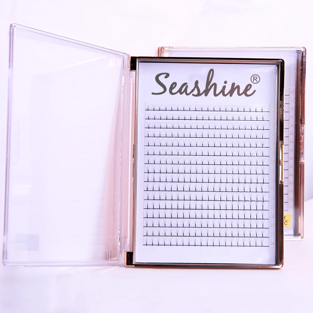 

Seashine Large custom eyelash box premade volume fans lash private label eyelashes extensions, Black , others can be customized