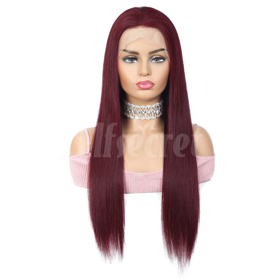 

2021 Hot Selling Red Burgundy 99J Color 100% Human Hair Lace Front Wig Trending Style Straight Remy Human Hair Lace Frontal Wig