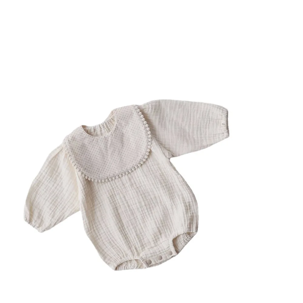 

Spring Double Gauze Pure Color Long Sleeves Muslin Bodysuit 100% Organic Cotton Baby Romper, More colors/customs color