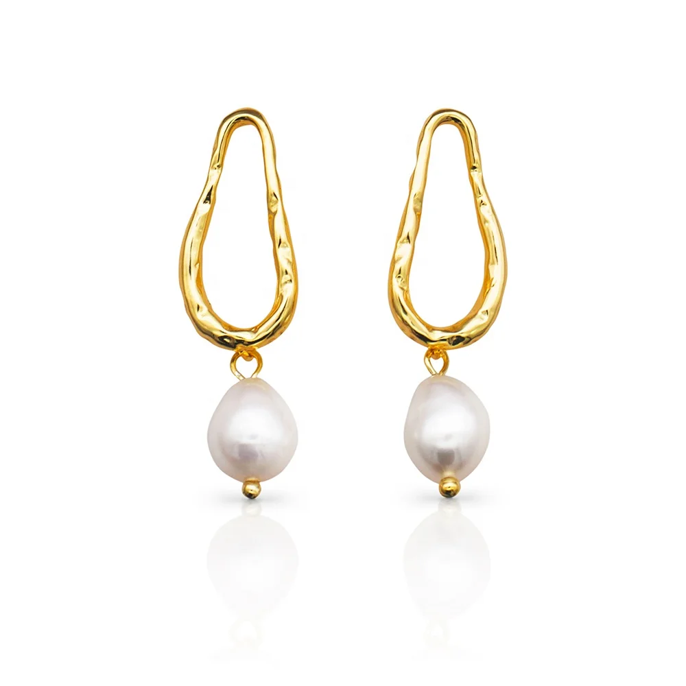 

925 sterling silver 18k gold plating natural freshwater baroque pearl earrings