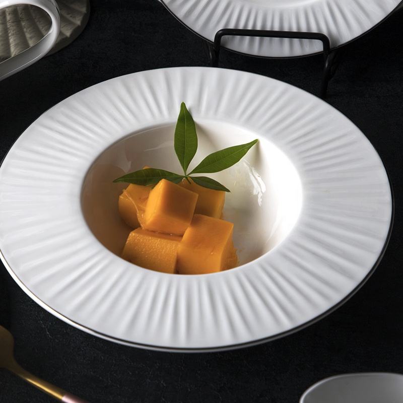 

Wholesale Bone china Soup Plate, Restaurant White Silver Rim Plates~