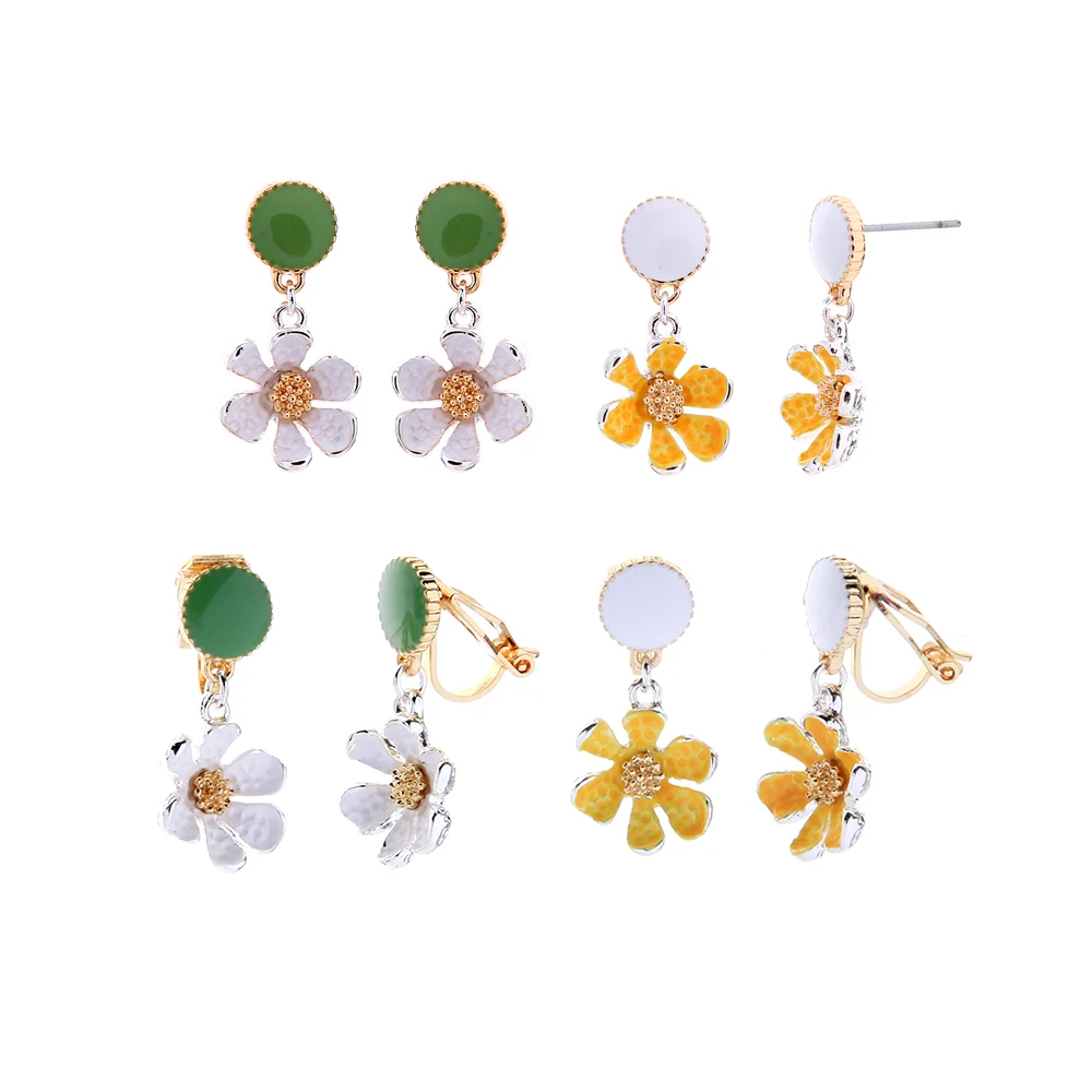 

e971005d Fashion Jewelry Soru Single Pearl Second Stud Designs Yellow Alloy Flower Small Flashing Christmas Earrings