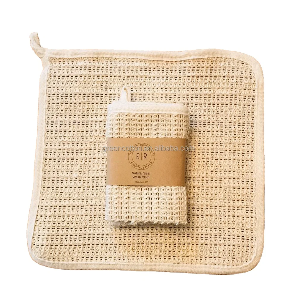 

Custom Logo 25*25CM Mulit Use Sisal Linen Hemp Cotton Natural Bath Scrubber Cloth Washcloth for Body Exfoliating Shower Cloth, Eco exfoliating cloths