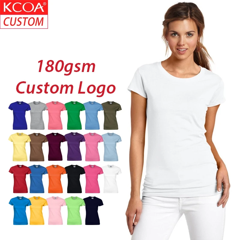 

KCOA Womens Plain White Tshirt Unisex Girls Printed T-Shirts 100% Organic Cotton Comfortable Casual Tee Shirt, 23 colors or custom colors