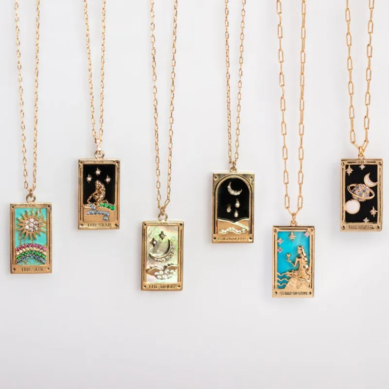 

AJ514 Vintage Square Enamel Necklace Tarot card Necklaces for women new arrival 2023