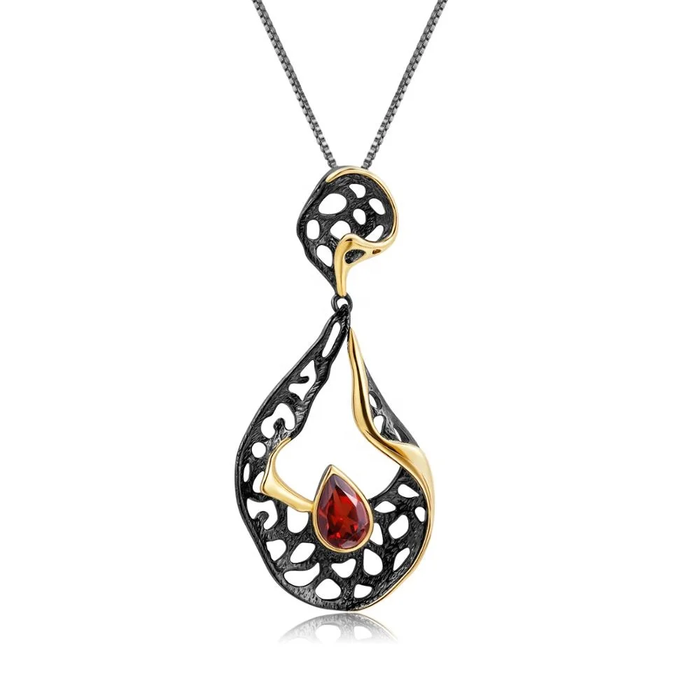 

Abiding natural red garnet gold plated 925 sterling silver custom pendant necklace fashion jewelry women