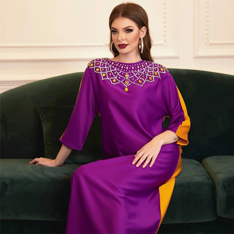 

Modern Luxury Long Dresses Designer For Women Longines Agassiz Kaftan Summer Dubai India Clothes Muslim Dress Islamic Clothing, Purple