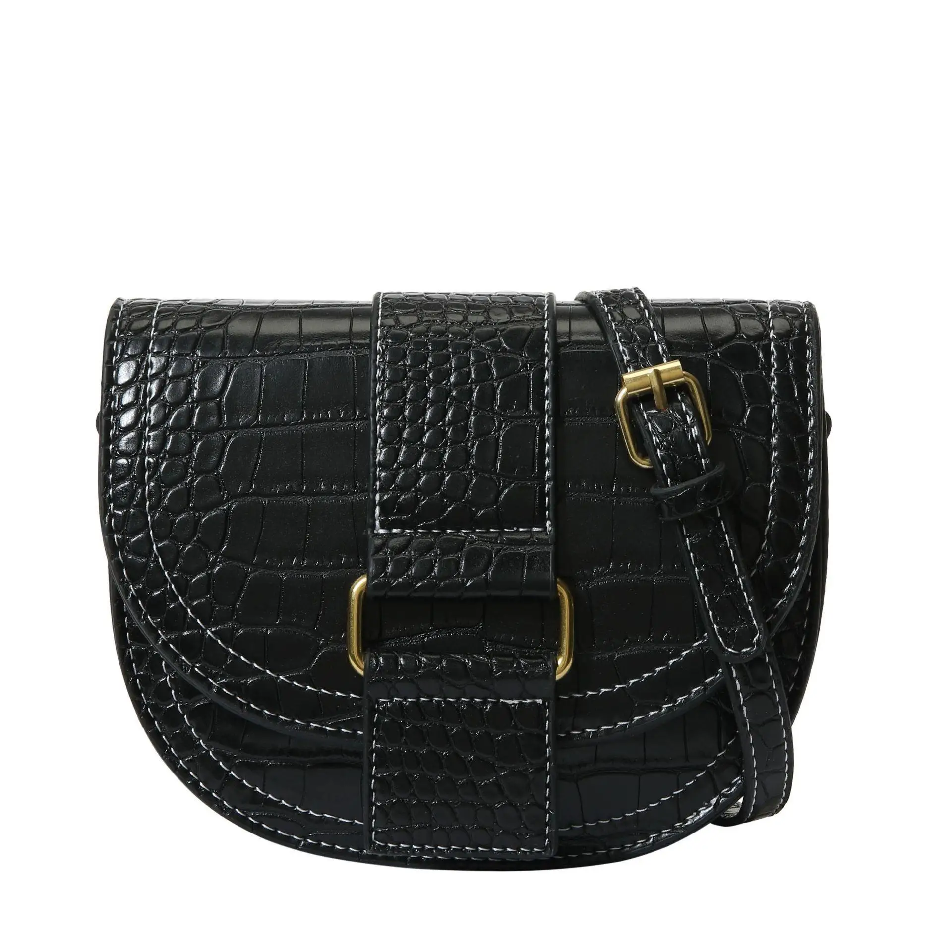 

2021 new trendy crocodile pattern crossbody bag western style saddle bag