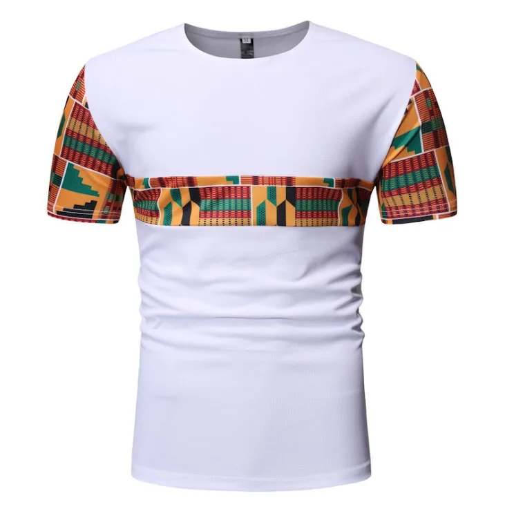 

New summer African style stitching Tu men's short-sleeved T-shirt men's shirt,100%polyester tshirt logo custom