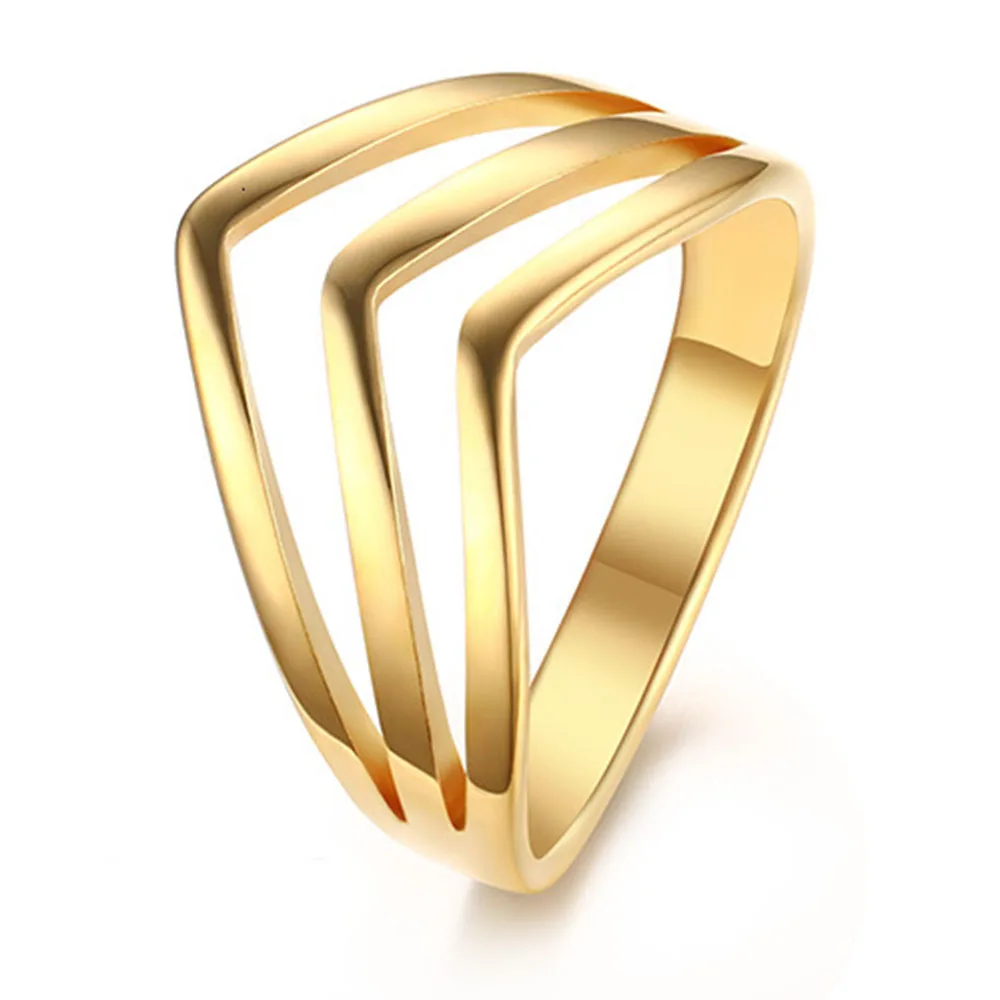 

RGJSF00116 18K Gold Plated Mens Womens Heart Love V Shape Stainless Steel Engagement Band Ring