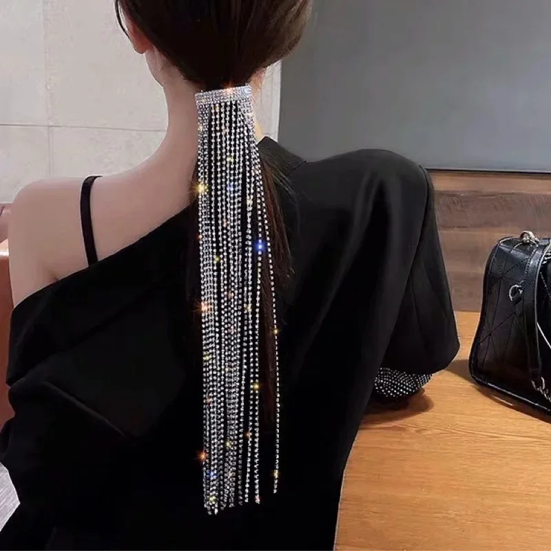 

Amazon Hot Selling High Quality Full Crystal Long Hair Chain Women Fashion Headwear, As the picture