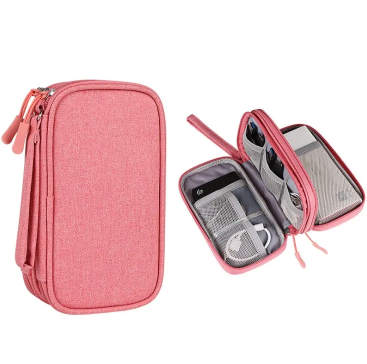 

stock can customized double layer digital storage USB mesh bag