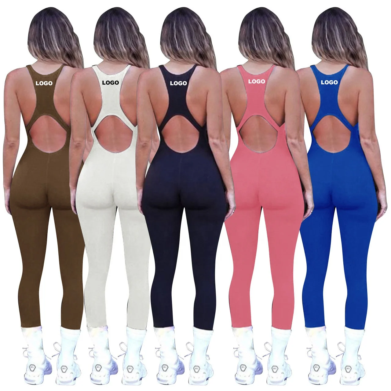 

Custom Logo Black Fashion Bodysuits For Women Bandage Yoga Romper Workout Halter Activewear Jumpsuit