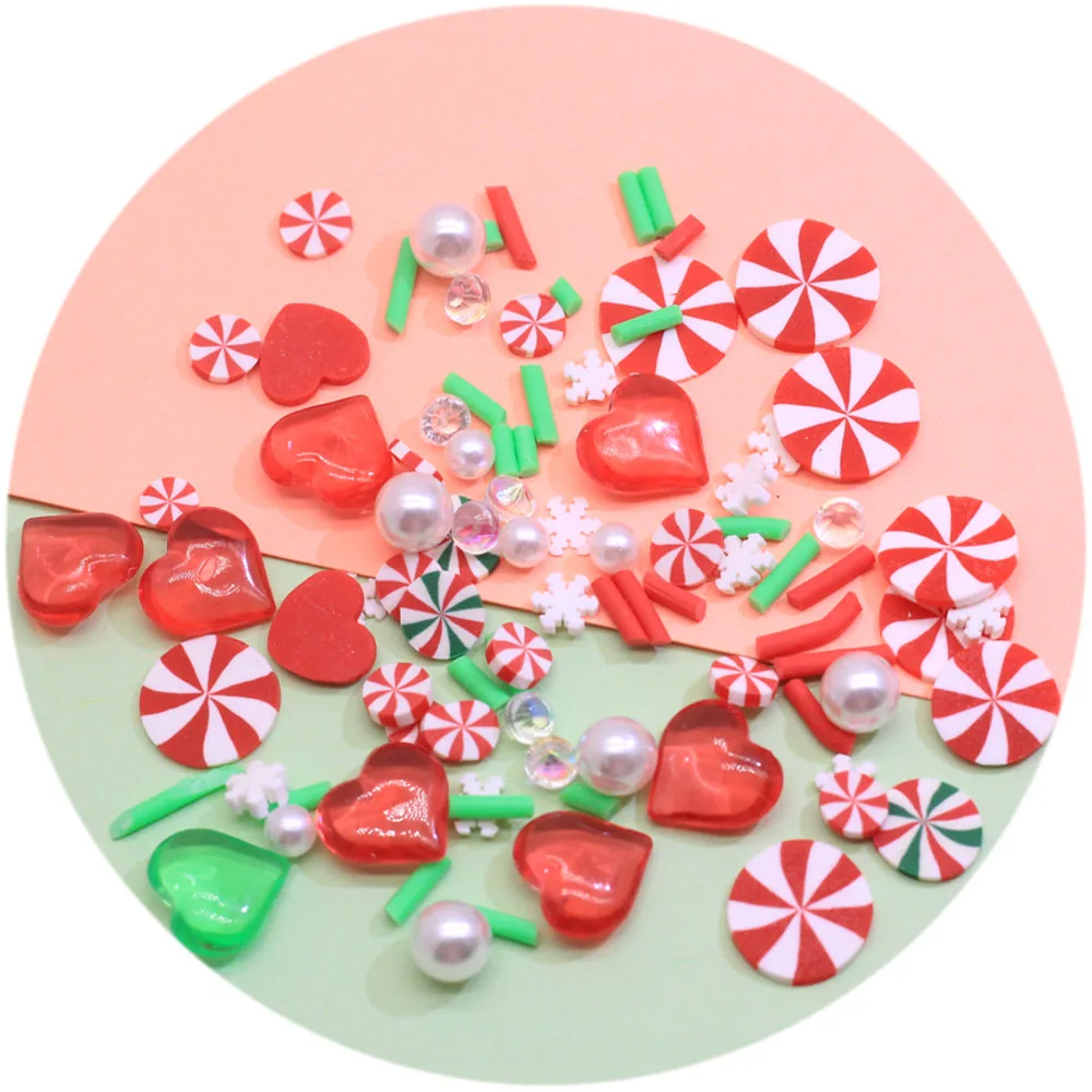 

New Mixed Christmas Polymer Clay Slices Sprinkles Heart Diamond Peppermint Snowflake Pearl Beads For Holiday Party Decor