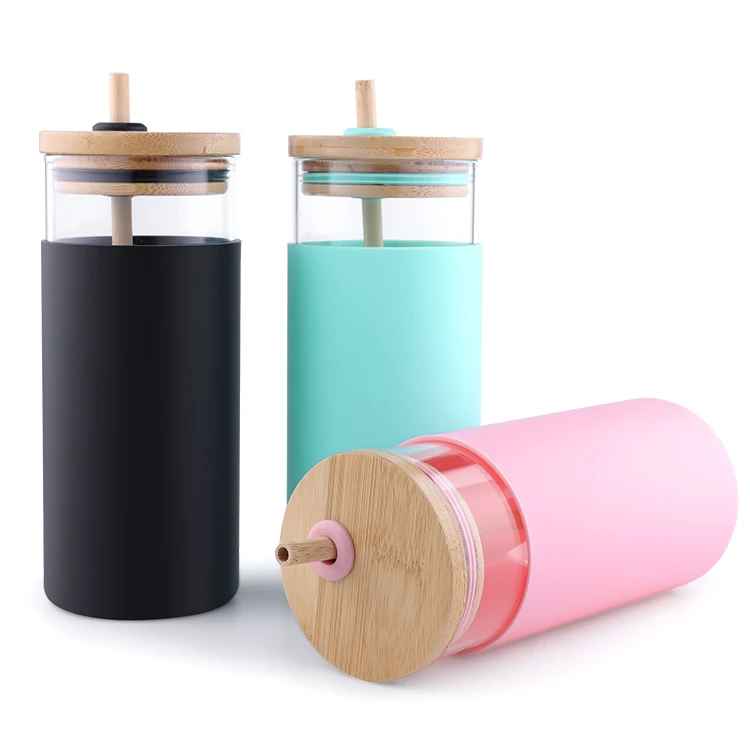 

17OZ Glass Tumbler Bamboo Straw Silicone Protective Sleeve Bamboo Lid - BPA Free Glass Water Bottle