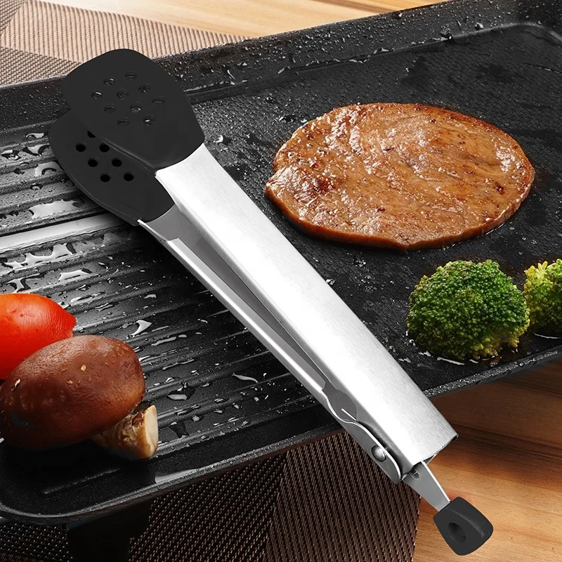 

Stainless Steel Kitchen Accessories Barbecue Clip Bread Steak Buffet Food Tong, Silver