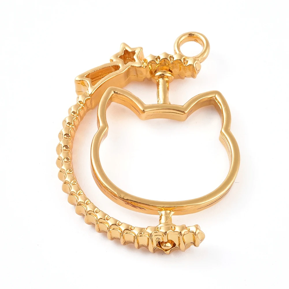 

PandaHall UV Resin Cat Golden Alloy Open Back Bezel Pendants, Gold